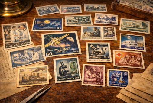 Les timbres anciens sur la science, la médecine et le progrès